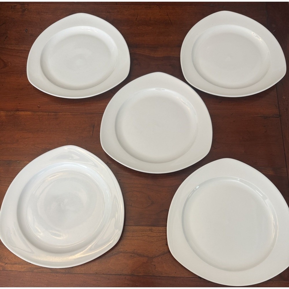 Set of 5 Tabletops Gallery Cafe Blanca Triangular Dinner Plates‎ White 11.25"